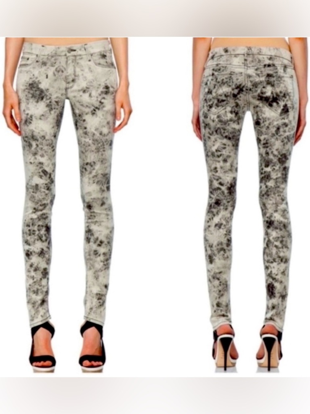 MOTHER THE LOOKER REBEL AT NIGHT Marbleized Stretch Denim Skinny Mid Rise Jeans
